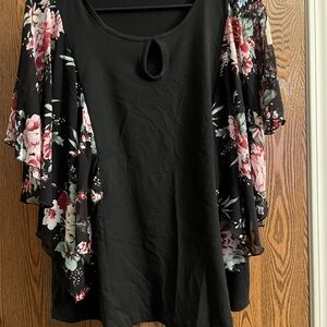 Black and Pink Asymmetrical Ruffled Blouse